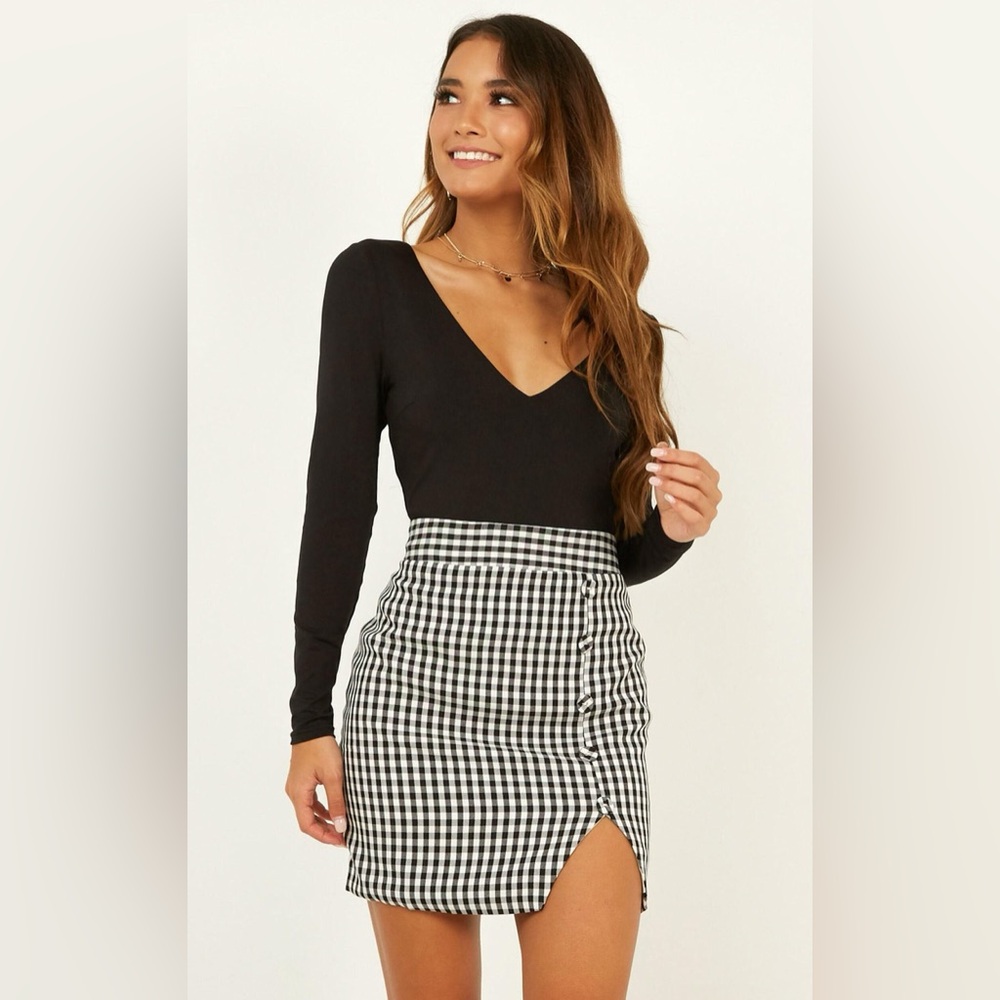Showpo Black and White Gingham Mini Skirt - Picture 2 of 16